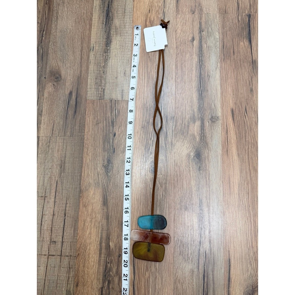 Boho Resin Geometric Pendant Necklace – Triple Color Stack, Adjustable RopeNWT - Picture 7 of 8